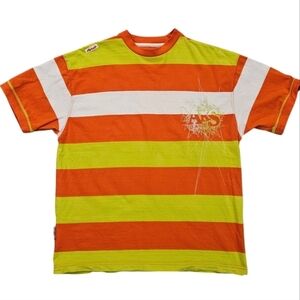 VINTAGE Y2K Akademiks Bright Striped Casual Short Sleeve Top Shirt Medium
